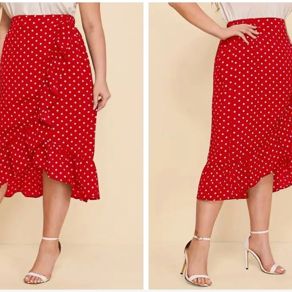 NEW| Plus Size Womens Ruffled Polka Dot Print Chic Skirt - Picture 3 of 4